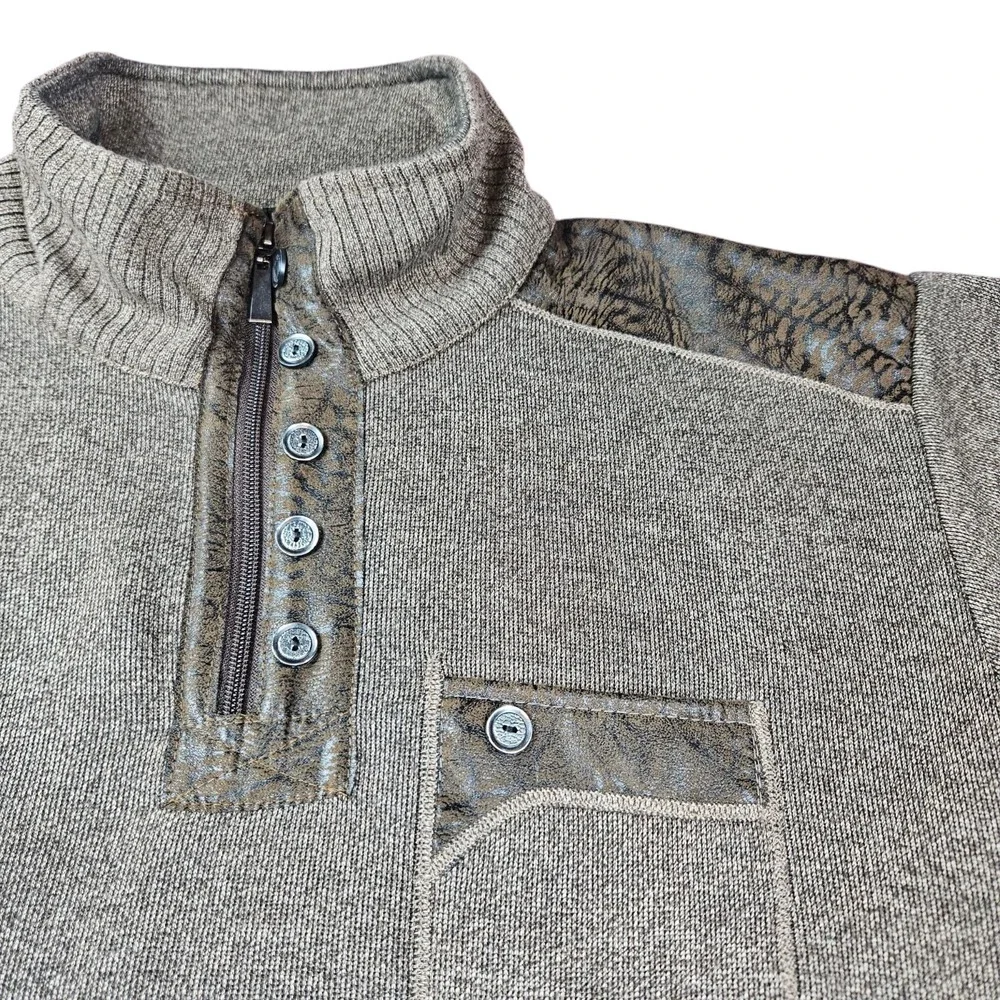 Silver Needle Sweater Mens XL 1/4 Zip Pullover High Neck Gray W/ Brown Accents‎